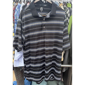 FOOTJOY Performance Golf Polo Shirt Men's XL Black Stripes Short Sleeve Stretch